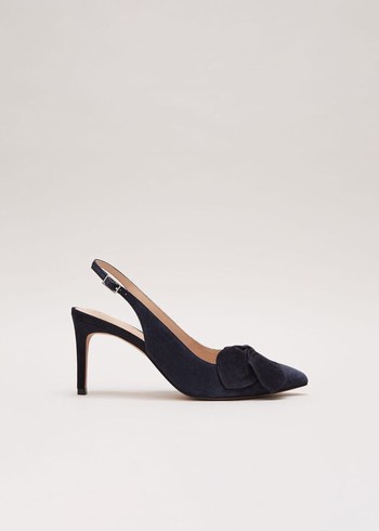 Phase Eight Suede Pointed Bow Slingback Heels Navy Canada | AYBVQP-835